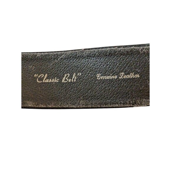 Vintage Womens Leather Belt Black Velvet Upper 28 in- 32 in Gold Buckle Med Wide - Picture 4 of 6